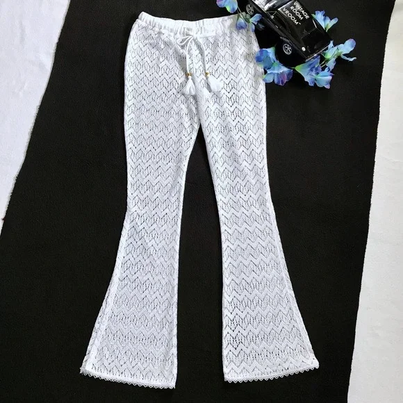 ❌SOLD❌ Miken Swim NWOT Sheer Crochet Swim Coverup Flare Pant Women XS - Picture 2 of 12
